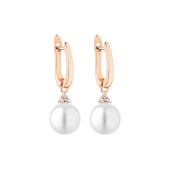 Cercei argint placati cu aur roz cu perle naturale albe si cristale cu tortite DiAmanti SK25371GEL_W-G